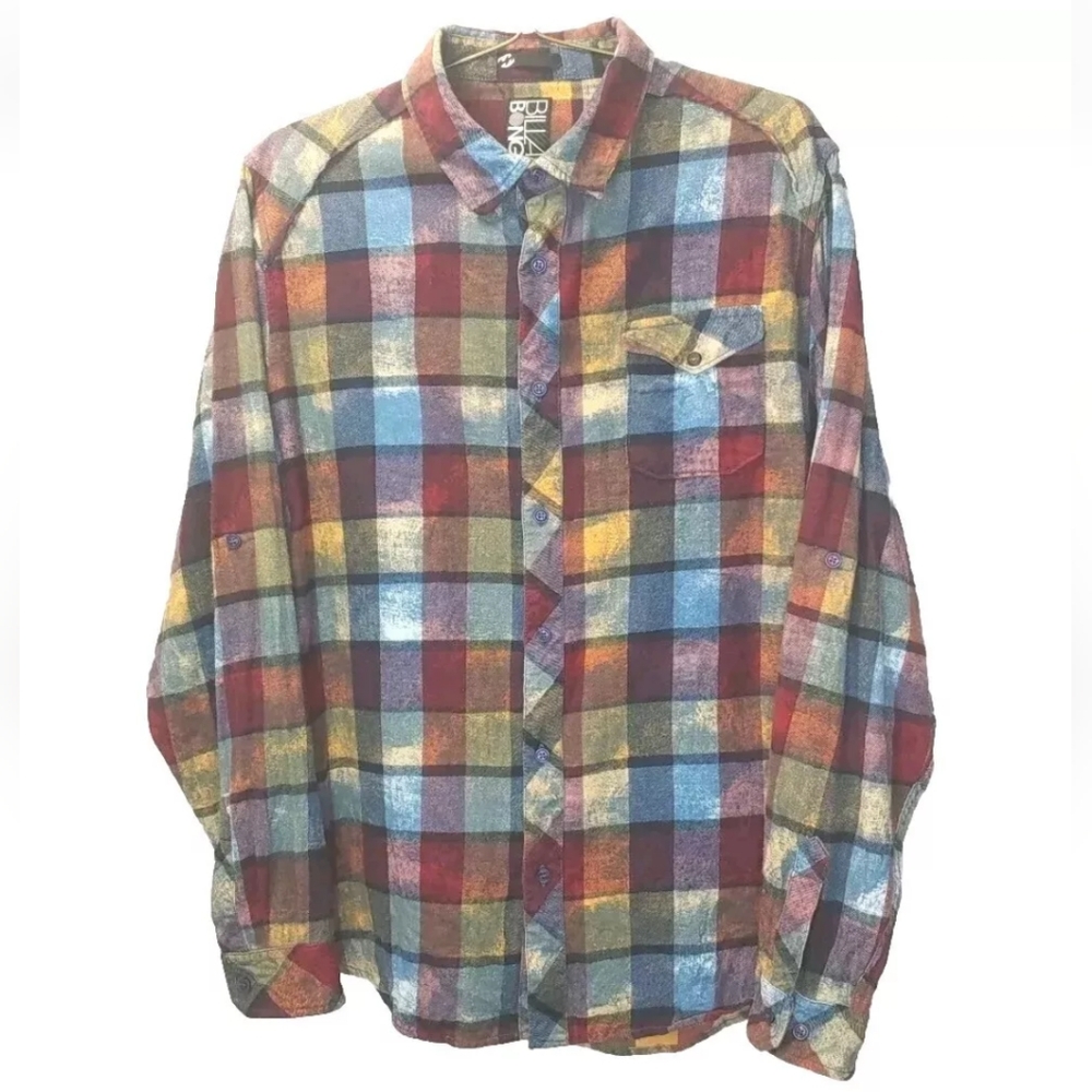 Y2k Billabong Flannel Shirt Men XL Built To Trash Colorful Block Art Skater Gorp